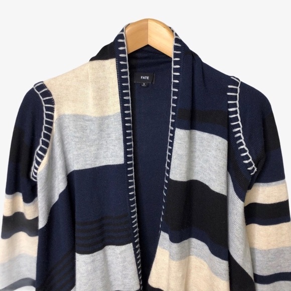 Fate Colorblock Open Front Cardigan Sweater Blue Size Small - Picture 2 of 6